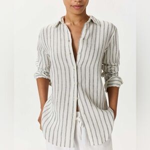 Quince Gray and White Striped Button Down Shirt